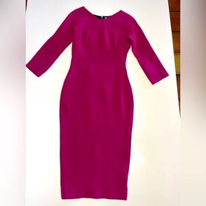 Victoria Beckham collection half sleeve, V-neck fuchsia fitted dress